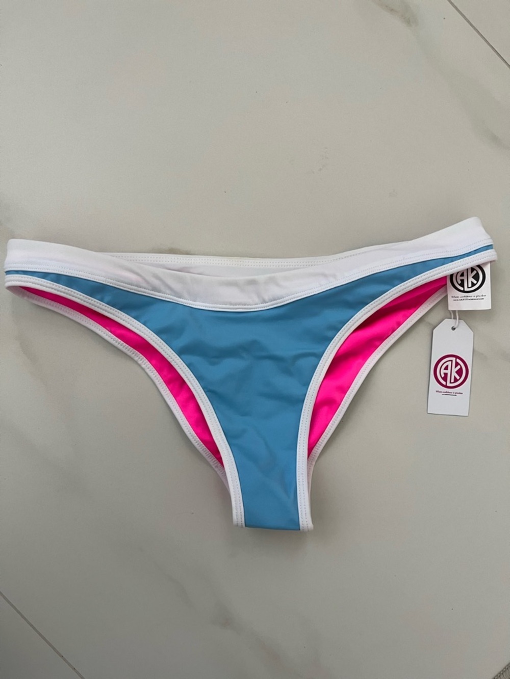 Signature Blue & Pink Bikini Bottom - Women Swim reversible size L